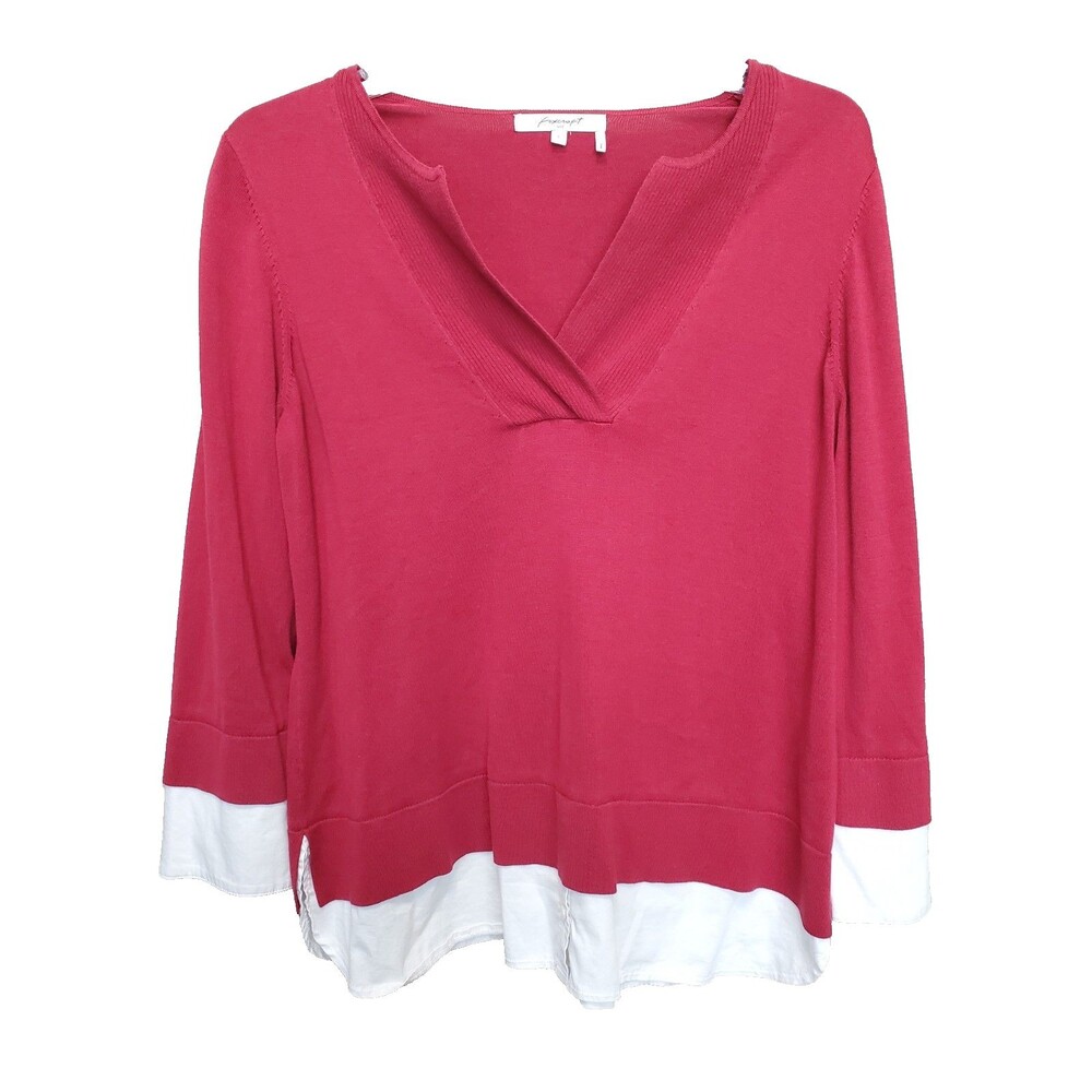 Foxcroft Red Layered Look Split Neck Long Sleeve Knit Tunic Size Large